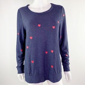 Chaser Navy Blue Scattered Heart Print Pullover Sweatshirt Size L
